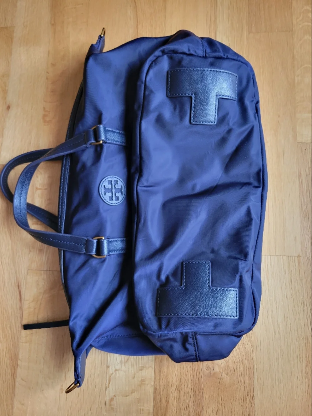 Tory Burch Tilda Nylon Slouchy Satchel Tote Purse Bag Handbag Navy Blue